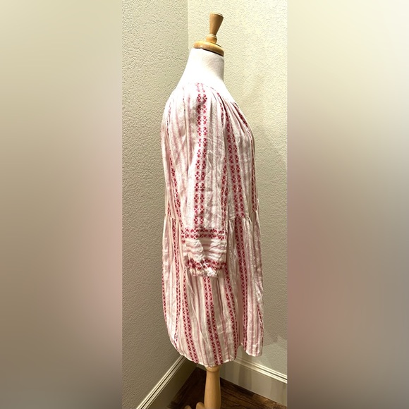 Velvet by Graham & Spencer Women's Boho Red White Long Sleeve Chambre Dress M - Picture 4 of 8